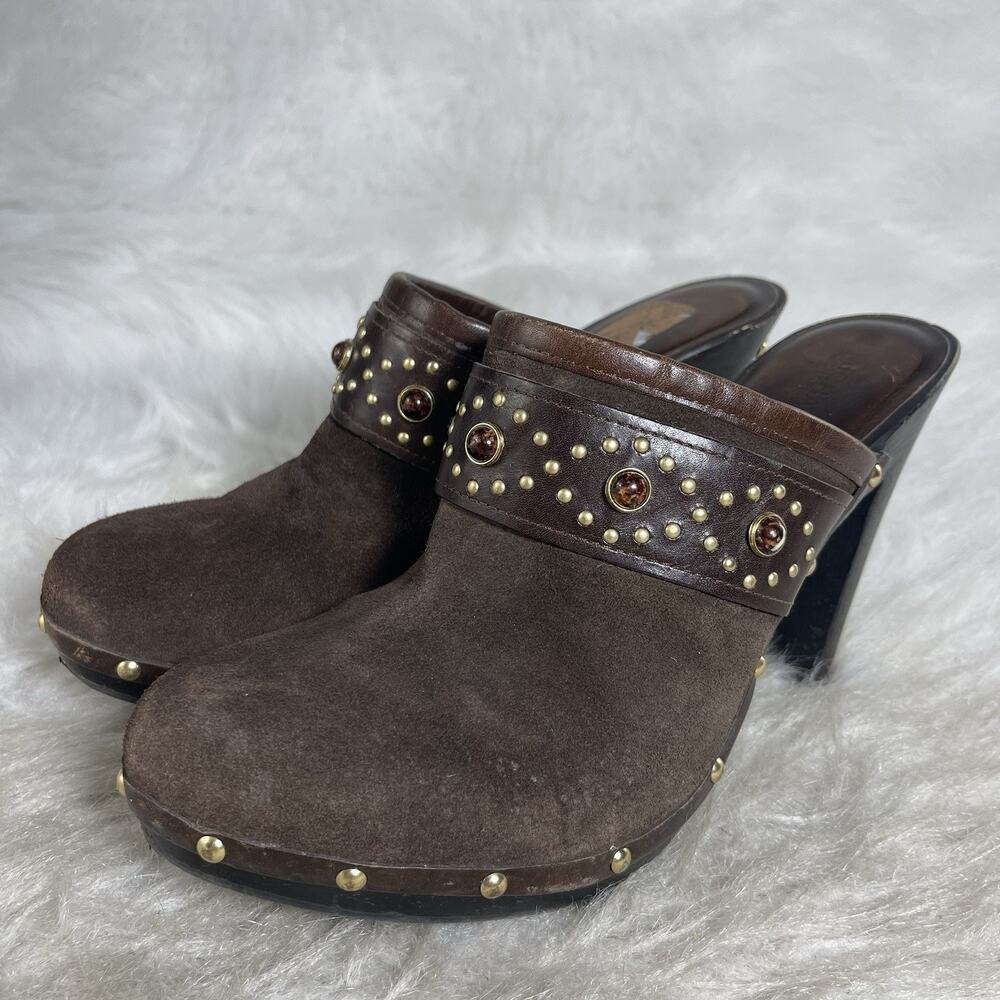 Michael Kors Brown Suede Studded Clog Mule Heels Women’s Size 10M
